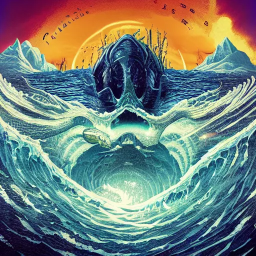 Image similar to leviathan rises up, album art, cover art, poster