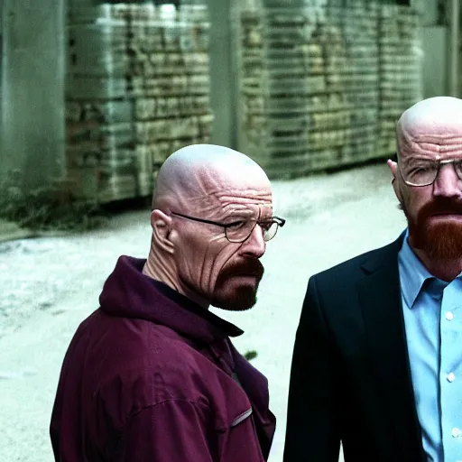 Image similar to walter white meets his doppelganger that don't look like him that much