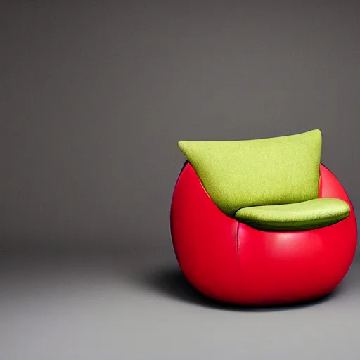 Image similar to an armchair in the shape of an apple. apple armchair. the armchair is imitating an apple.