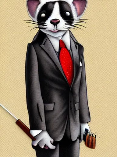 Image similar to beautiful furry art of ferret in smoking, in a formal suit, high quality, detailed, digital art