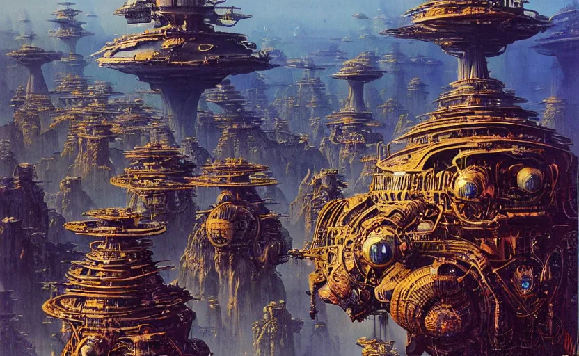 Image similar to finely detailed photorealistic alien empire by bruce pennington