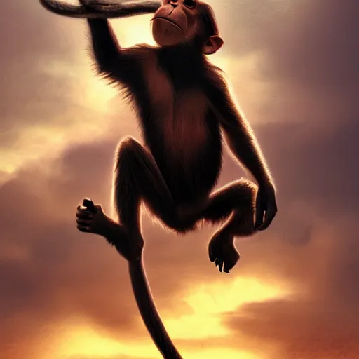 Image similar to a monkey throwing a bone to the air , dramatic lighting, cinematic, establishing shot, extremly high detail, photorealistic, cinematic lighting, artstation, style by James Gurney