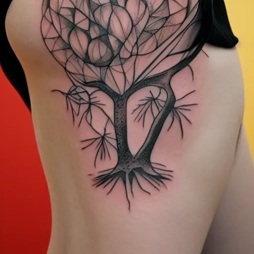 Prompt: a detailed tatoo outline of a woman who looks like a tree, 4k