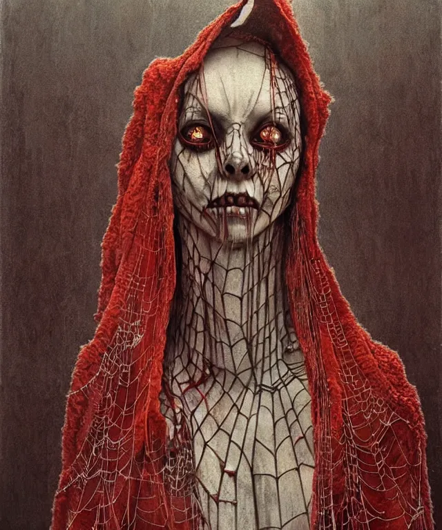 Image similar to a detailed creepy woman with many spider joints stands among the hills. wearing a ripped mantle, robe. perfect faces, extremely high details, realistic, fantasy art, solo, masterpiece, art by hermann nitsch, zdzislaw beksinski, dariusz zawadzki, giger, dragan bibin, ed binkley