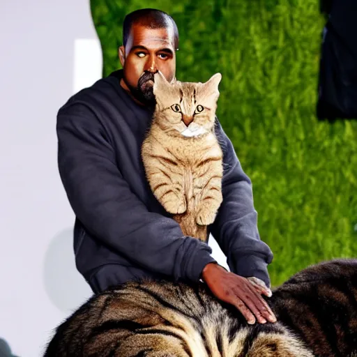 Image similar to Kanye West riding a giant cat