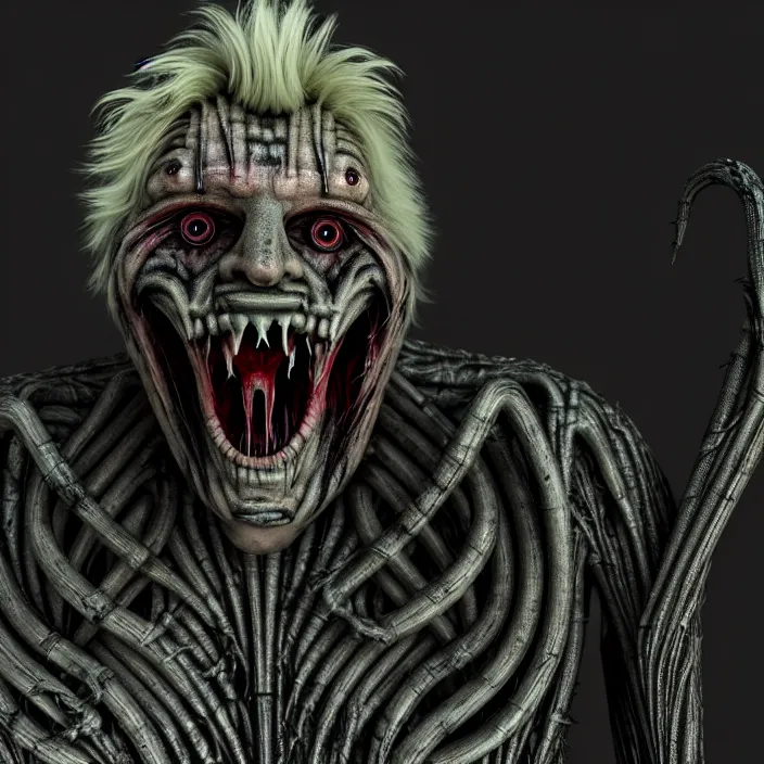 Image similar to gary busey as a monster designed by hr giger, colorful horror video game, sci fi horror,, body horror, unreal engine, octane render, depth of field, cycles render, hd