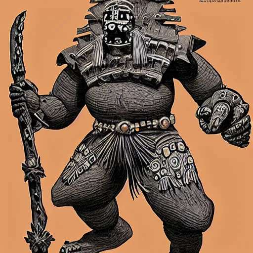 Image similar to aztec golem, dungeons and dragons manual illustration
