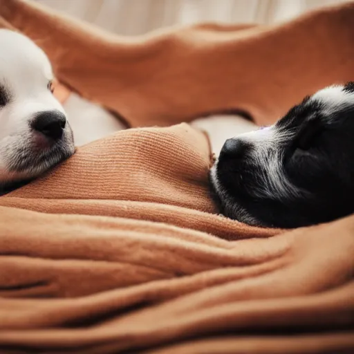 Image similar to two puppies fighting under a blanket