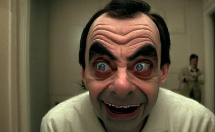 Image similar to The Shining starring mr bean as jack