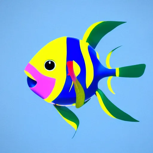 Image similar to 3D render of a cute tropical fish in an aquarium on a dark blue background, digital art