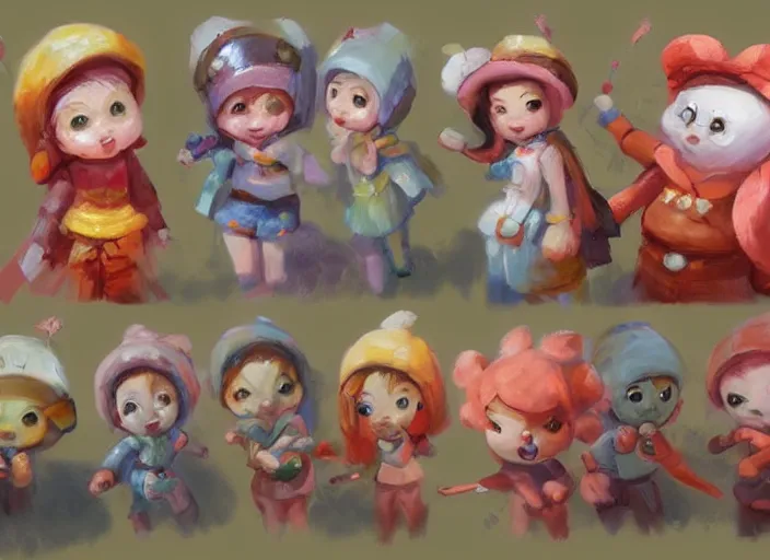 Image similar to concept art of cute candy characters, oil painting by jama jurabaev, extremely detailed, brush hard, artstation, for aaa game, high quality, brush stroke