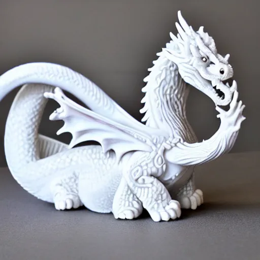 Prompt: photo of white soap sculpture of a dragon