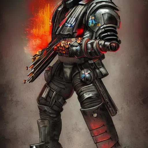 Image similar to an edgy grimdark soldier with a shotgun in the style of cyberpunk in the style of Warhammer 40K trending on artstation deviantart Pinterest detailed High Resolution HD 8k