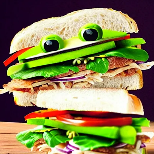 Image similar to promotional shot of the new frog sandwich from subway,