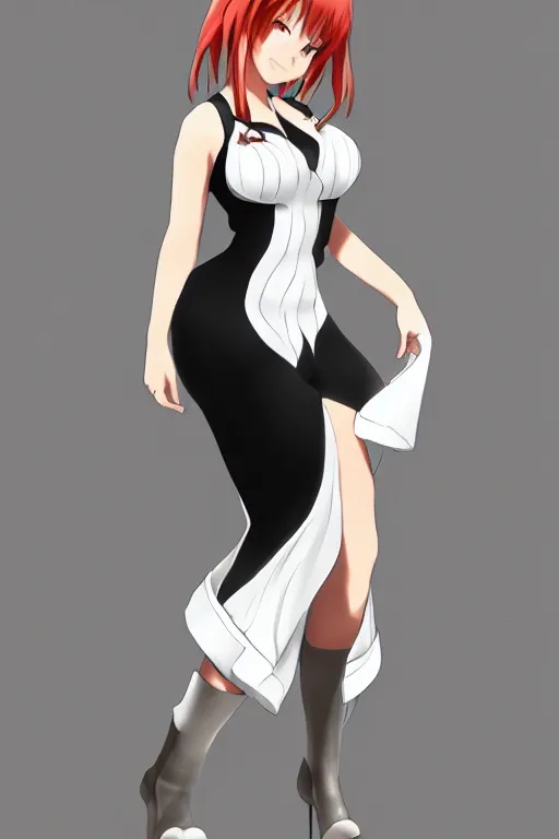 Prompt: anime drawing of a curvy chubby redhead in a white dress, unreal engine, artstation