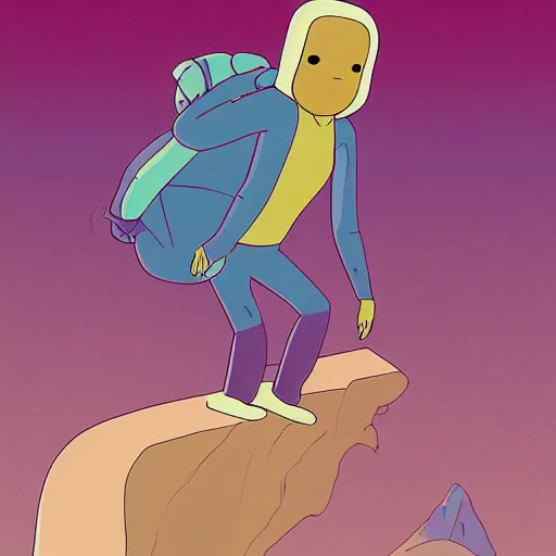 Prompt: in the style of Moebius and Ghostshrimp a young mixed race male explorer, highly detailed, adventure time colour palette