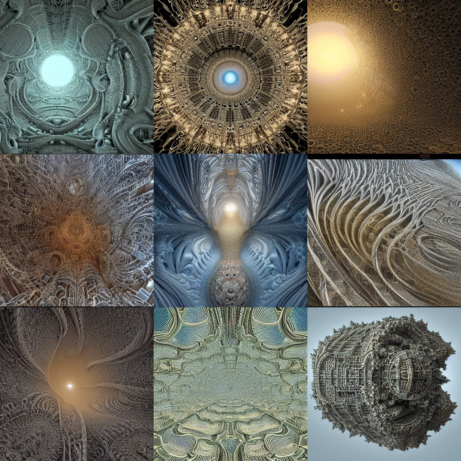 Prompt: millions of eyes , sculpture, mandelbrot fractal, intricate, elegant, highly detailed, ornate, elegant , luxury, beautifully lit, ray trace, octane render, dramatic light, low angle shot, lens distortion, chromatic aberration, close up, muted colors, in the style of peter Gric and Romero Ressendi