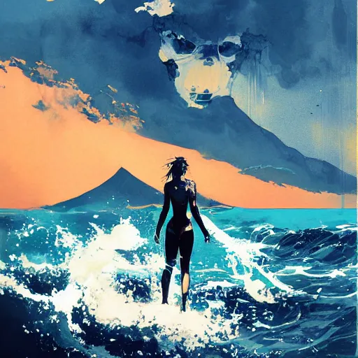 Image similar to ocean scenery in hawaii by ashley wood and maciej kuciara and john harris