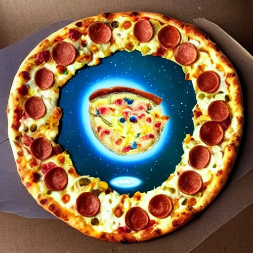 Image similar to galaxy made of pizza