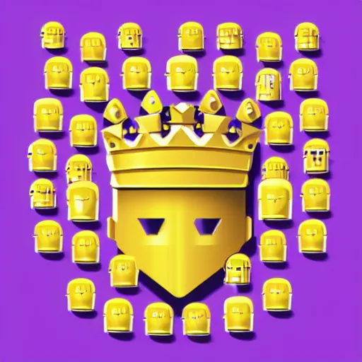 Image similar to gold armor and crown style of gaming emoji, vector art, white background, no watermark white background