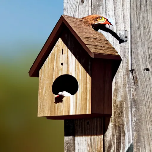 Image similar to tony hawk as an eagle in a birdhouse hyperrealism photo - realistic photography 8 k