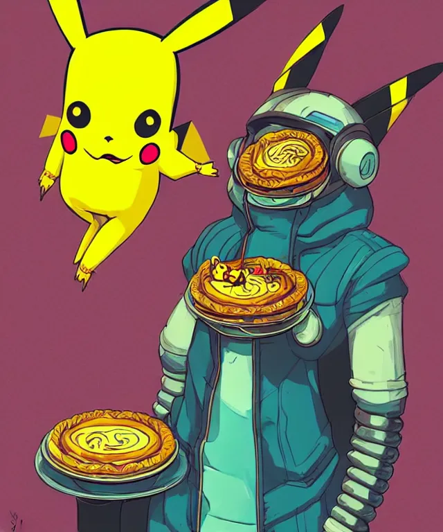 Prompt: a portrait of an anthropomorphic cyberpunk pikachu eating pie, cyberpunk!, fantasy, elegant, digital painting, artstation, concept art, matte, sharp focus, illustration, art by josan gonzalez