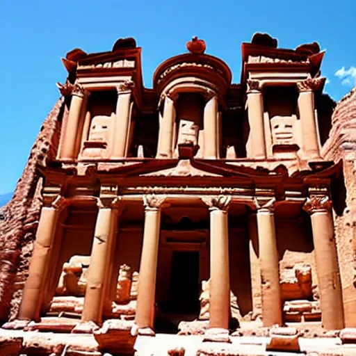 Image similar to the temple of petra with carvings of anime characters