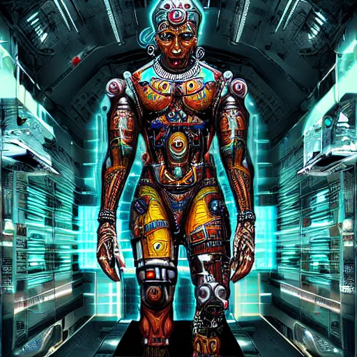 Prompt: cyborg hindu godbody, cyberpunk, ultra high tech, hyper detailed, coherent, cohesive, realistic, far shot