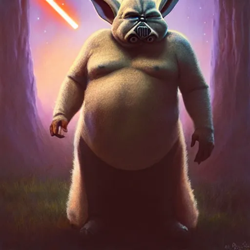 Image similar to hyper realistic, star wars, portrait of a mega derpy john candy as big chungus, with bunny ears, stoned, by greg rutkowski, scott m fischer, artgerm, loish, slight glow, atmospheric, anne stokes, alexandros pyromallis