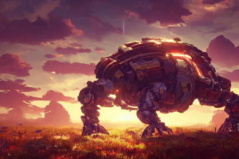 Image similar to shellsnapper machine mecanical creature robot of horizon forbidden west horizon zero dawn radiating a glowing aura global illumination ray tracing hdr fanart arstation by ian pesty and alena aenami artworks in 4 k