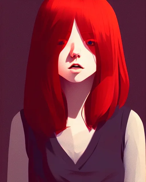 Prompt: a detailed portrait of a cute woman with red hair and freckles by ilya kuvshinov, digital art, dramatic lighting, dramatic angle