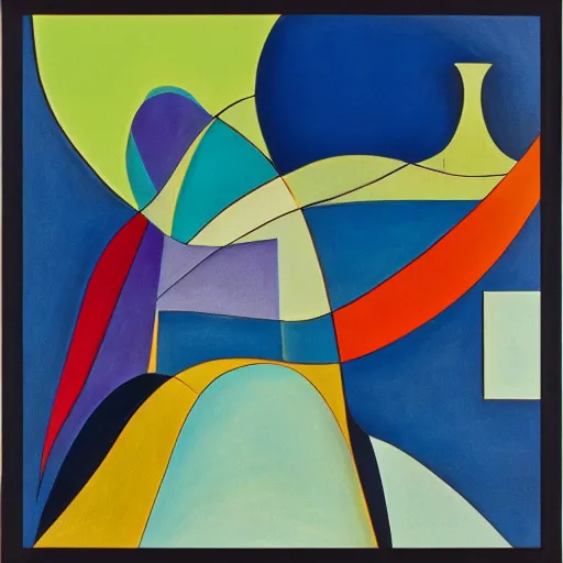 Image similar to woman woman as the natural landscape, her curves form the mountains and rivers of this land, high quality art in the style of cubism and georgia o'keefe,