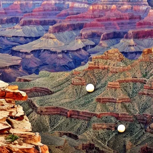 Prompt: the Grand Canyon full of soccer balls