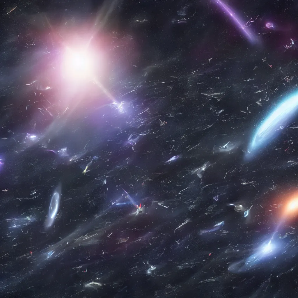 Prompt: galactic space fleet flying into a black hole 8 k resolution