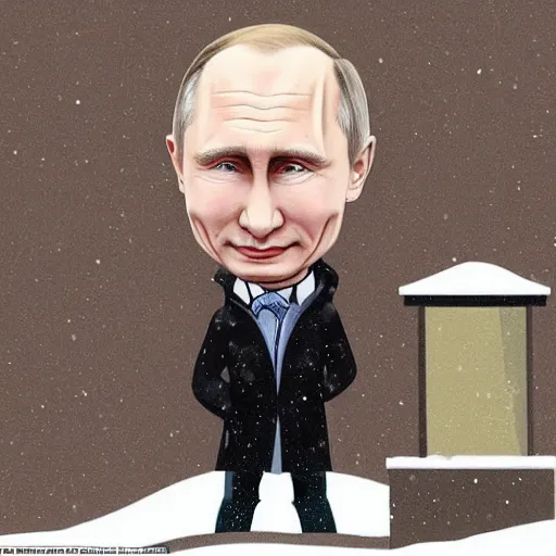 Prompt: caricature of Vladimir Putin alone and depressed in the snow, detailed,