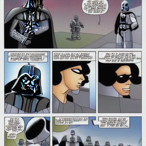 Prompt: darth vader comic featuring minecraft dream