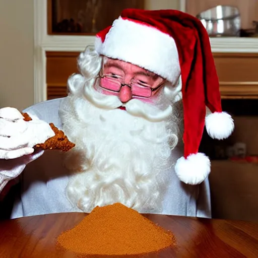 Image similar to santa clause sniffing flour off the table