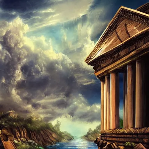 Image similar to a floating pantheon palace in the sky, clouds background, island floating in the sky, epic fantasy style art, fantasy epic digital art