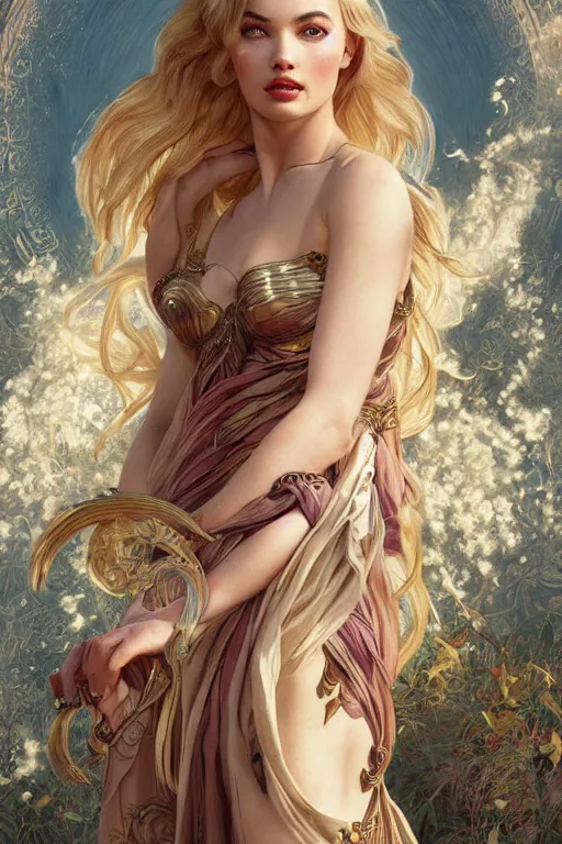 Prompt: ultra realistic illustration, a stunningly beautiful greek goddess of chaos played by dove cameron and margot robbie and taylor swift and megan fox, intricate, elegant, highly detailed, digital painting, artstation, concept art, smooth, sharp focus, illustration, art by artgerm and greg rutkowski and alphonse mucha