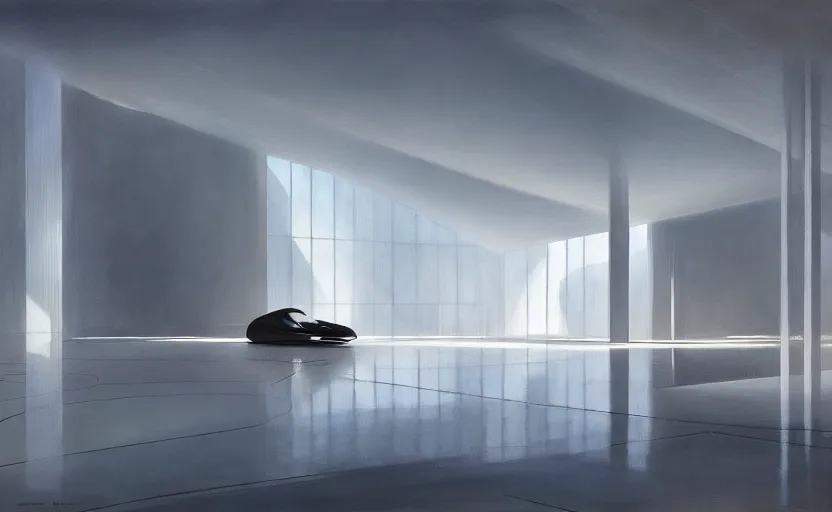 Image similar to painting of a white architecture by zaha hadid and peter zumthor painted by greg ruthkowski and craig mullins, cinematic and atmospheric lighting, archviz, archdaily