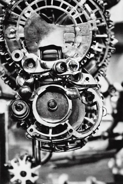 Image similar to a close-up portrait of Marcel Duchamp's industrial machine in the style of Hito Steyerl and Shinya Tsukamoto and Irving Penn and Robert Frank, intricate contraption