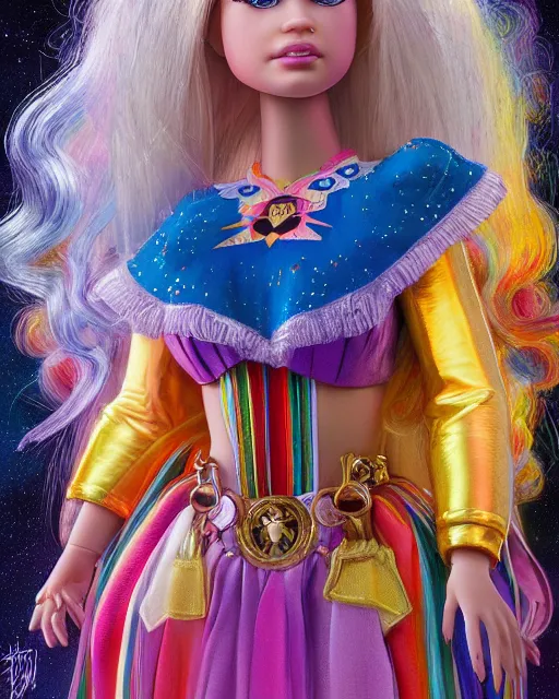 Image similar to rainbow brite portrait | highly detailed | very intricate | symmetrical | whimsical and magical | soft cinematic lighting | award - winning | closeup portrait | barbie doll | painted by donato giancola and mandy jurgens and ross tran | pastel color palette | featured on artstation