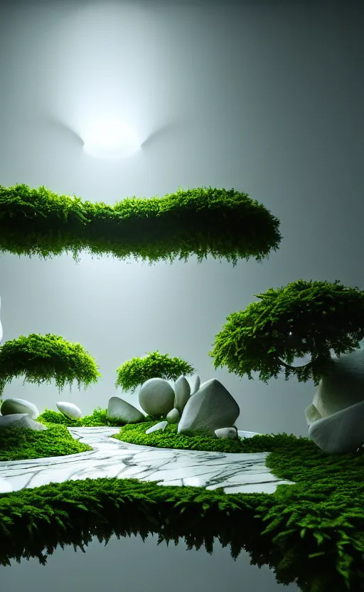 Image similar to highly detailed ultra sharp 3 d render cinematic composition of a smooth ceramic porcelain magnolia stone white fluid fractal sci - fi surreal architecture landscape, marble, magnesium, vining foliage blooms, archviz, vincent callebaut composition, mamou - mani, beautiful lighting, 8 k, unreal engine, hdr, dof