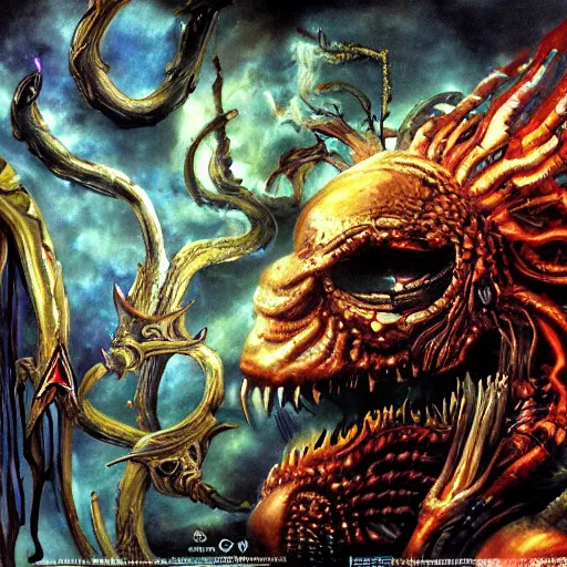 Image similar to realistic depiction of guwange, a video game screen showing a demonic looking creature, a poster by ayami kojima, deviantart, neoplasticism, ps 1 graphics, wiccan, marvel comics