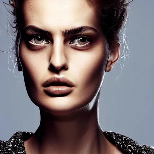 Prompt: Photo of turkish super model, face close-up, high detail, studio, ominous background, smoke, by Martin Schoeller