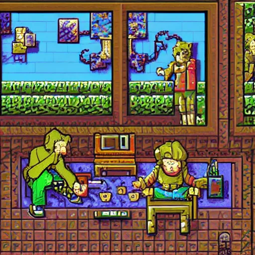 Image similar to 9 0 s bedroom, beautiful detailed pixel art, intricate details, beautiful, dithered gradients, volumetric lighting, 3 d illustration, old school computer game graphics, crpg, d & d, pixel art