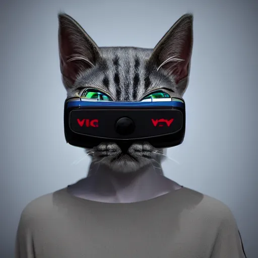 Image similar to crypto trading lyoki kitten from the future, wearing a cool vr headset 8 k hyperrealistic, trending on artstation