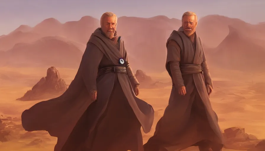 Image similar to joe biden is obi - wan kenoby, desert in the background, hyperdetailed, artstation, cgsociety, 8 k