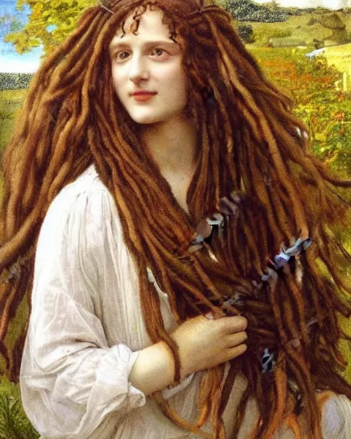 Image similar to Pre-Raphaelite Beautiful girl with dreadlocks smiling