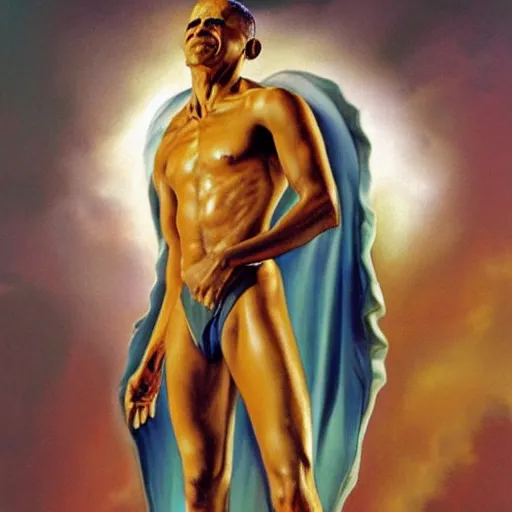 Image similar to Barack Obama warrior full body shot by boris vallejo